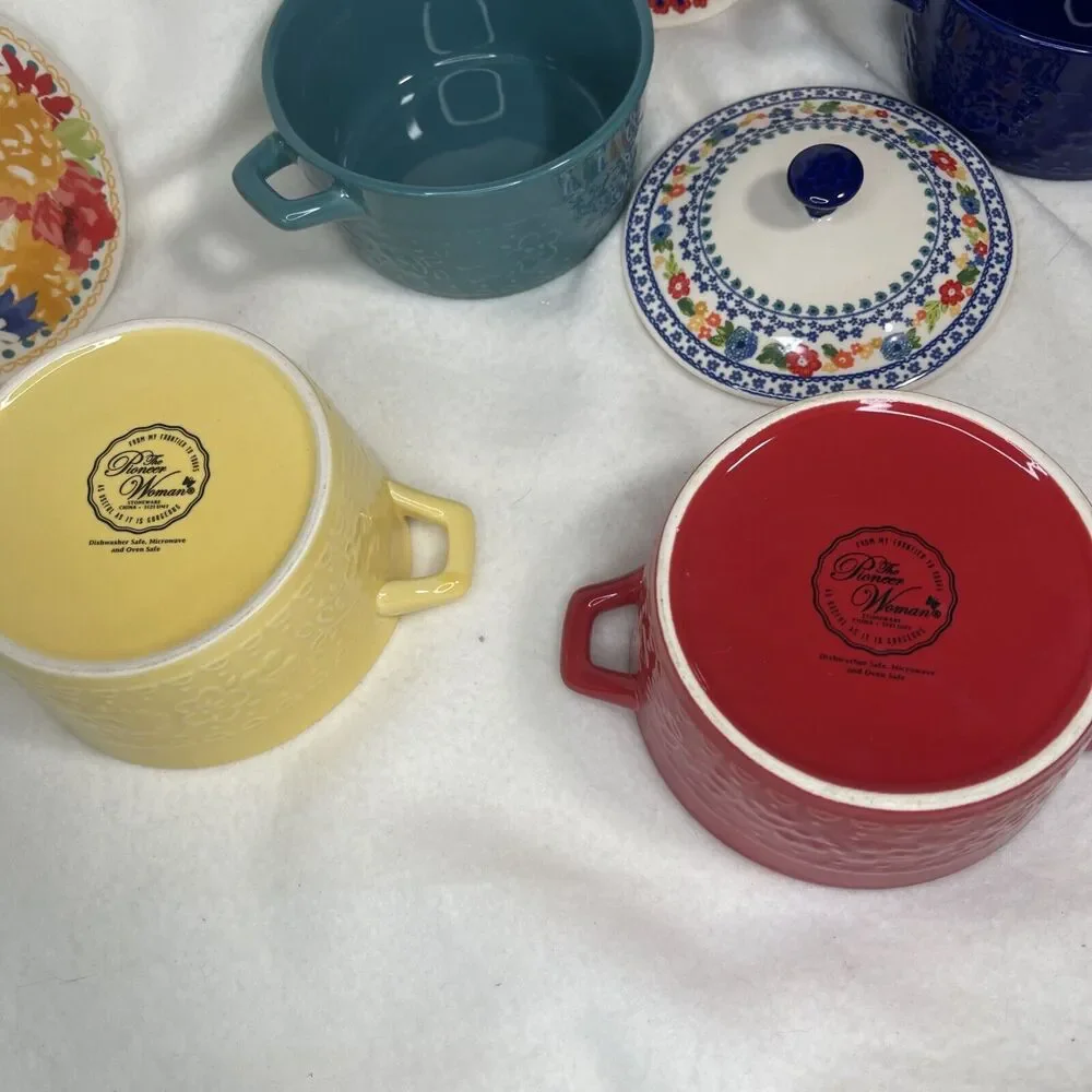 pioneer woman SET OF 4 SMALL INDIVIDUAL BAKEWARE WITH LIDS/COVERS bakeware set
